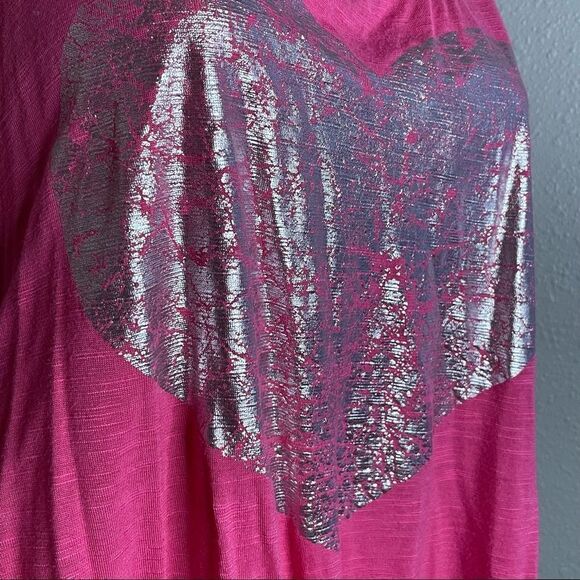 Reckless Hearts Sleeveless Top Pink With Metallic Silver Crackled Heart Medium - Picture 3 of 11